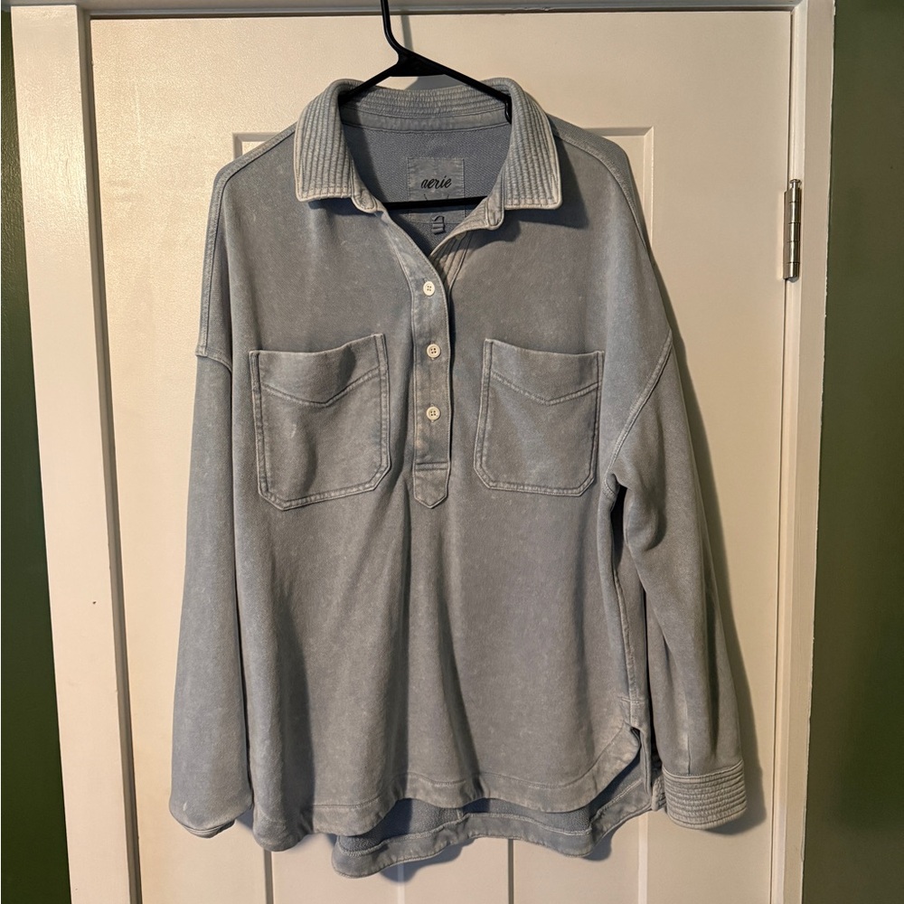 American Eagle Outfitters Blue Long Sleeve Polo Top